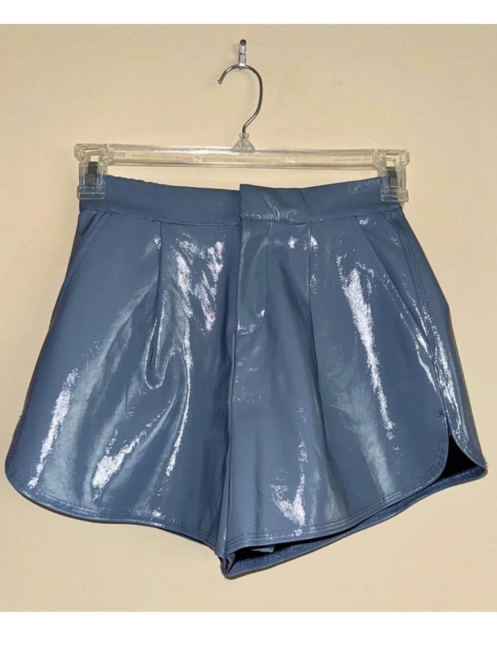 Grey Lab High Waisted Dusty Blue Faux Leather Shorts Size XS NWT!